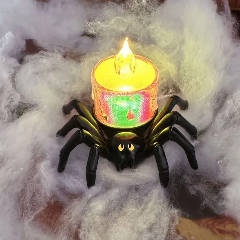 Large Halloween Spider Decoration with LED Candle and Glowing Eyes Light