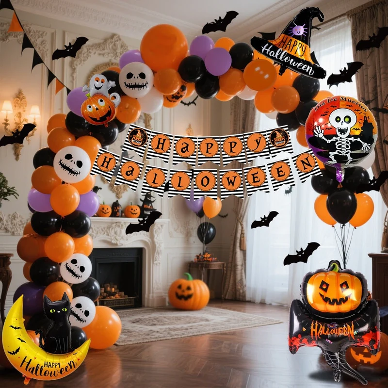 Halloween Balloon Arch Garland Kit with Foil and Latex for Party Decoration