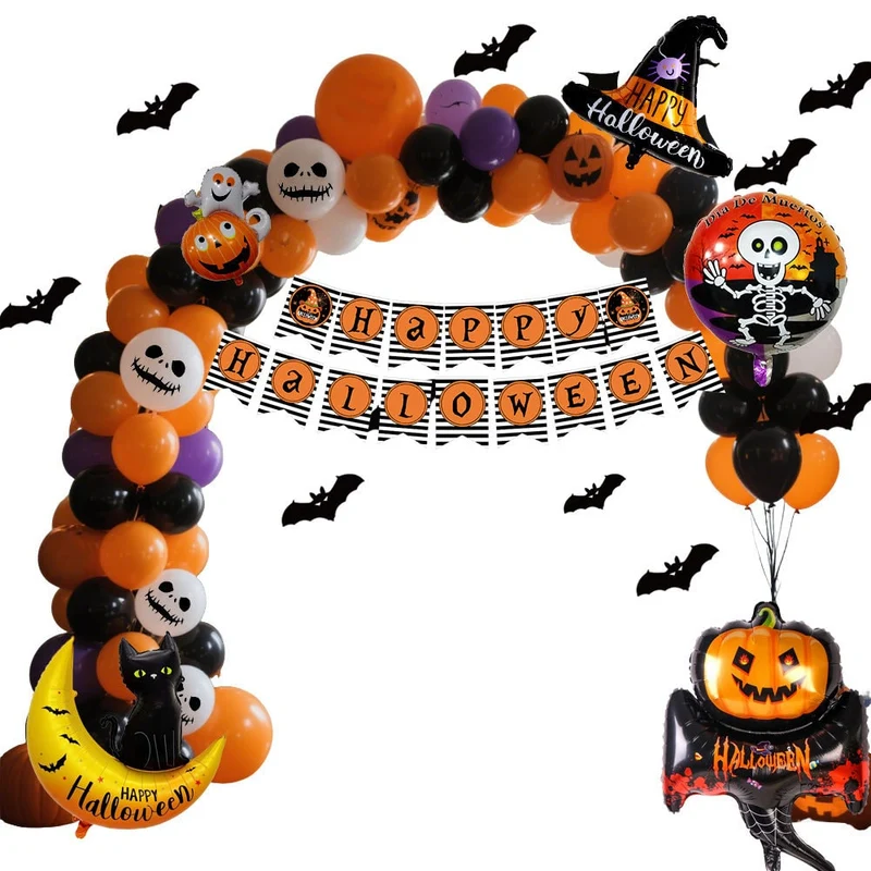 Halloween Balloon Arch Garland Kit with Foil and Latex for Party Decoration