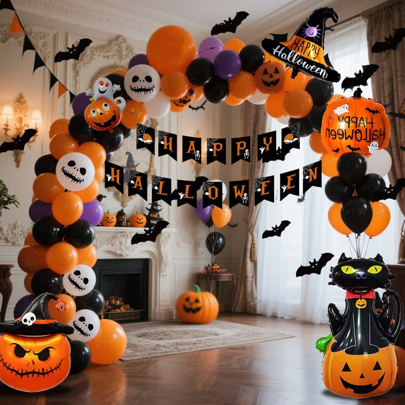 Halloween Balloon Arch Garland Kit with Foil and Latex for Party Decoration