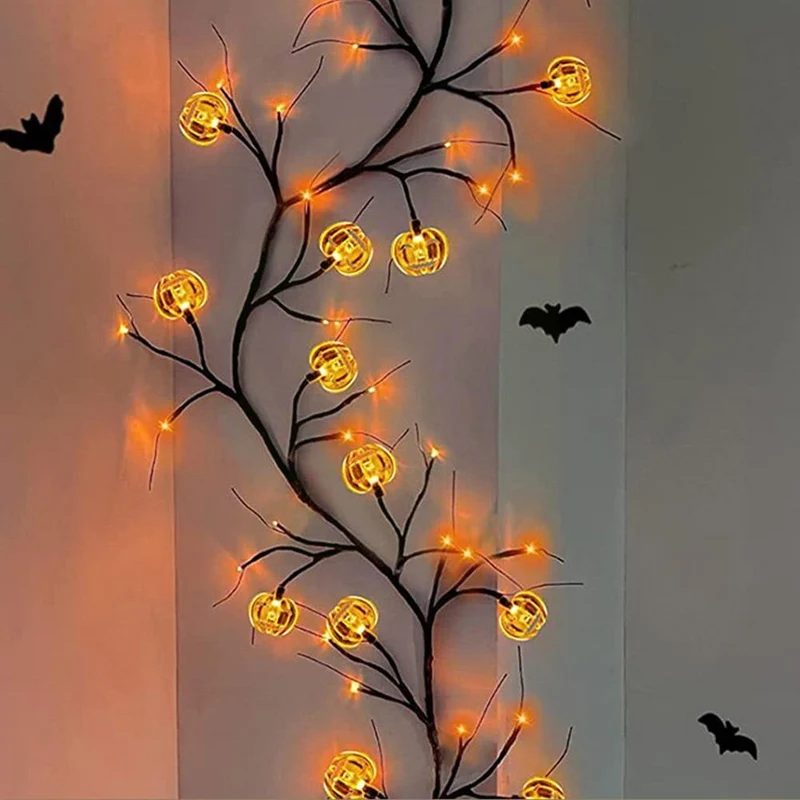 Battery Operated Halloween Lights Garland with Bat and Pumpkin Branches 6 Feet LED String