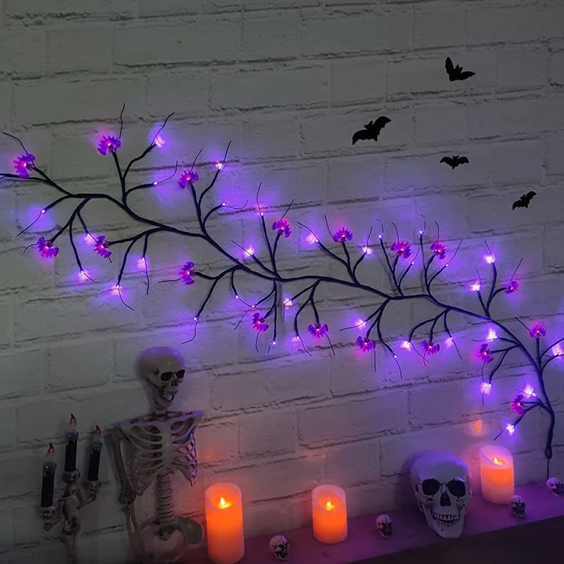 Battery Operated Halloween Lights Garland with Bat and Pumpkin Branches 6 Feet LED String