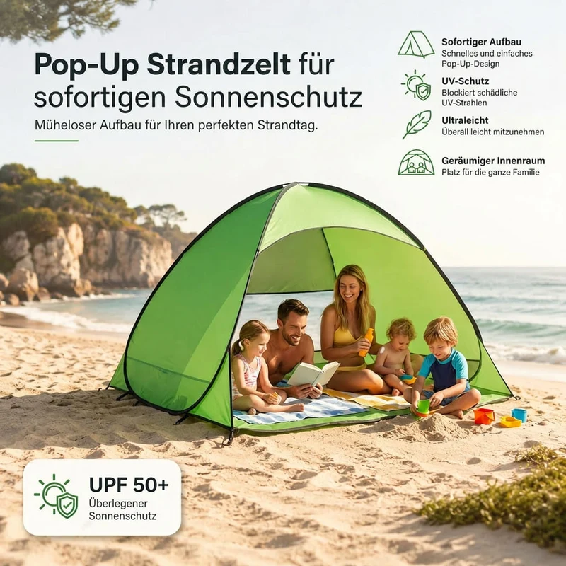 Pop Up Strandmuschel mit UV-Schutz | Strandquell