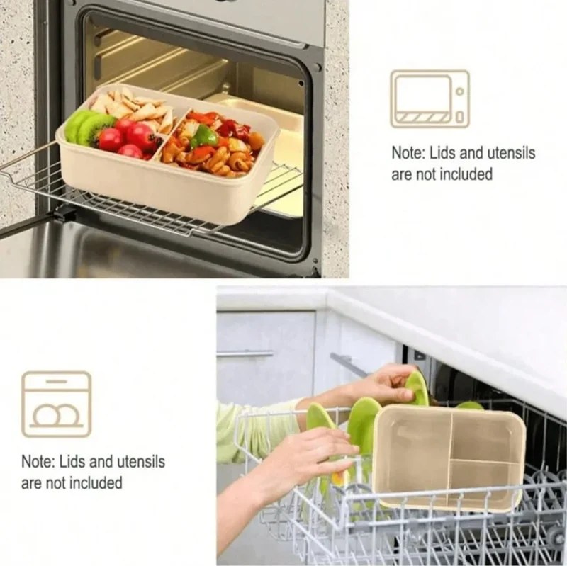 Bento Lunchbox – 3 Vakken met 4-Delige Bestekset & Lekwerende Deksel