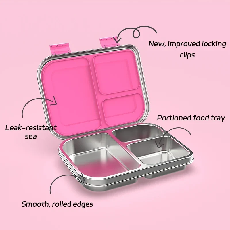 RVS Lunchbox – 975 ml Bentobox met 3 Vakken & Lekwerende Deksel