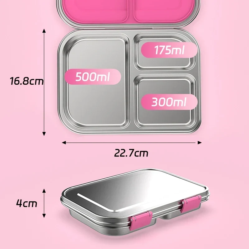 RVS Lunchbox – 975 ml Bentobox met 3 Vakken & Lekwerende Deksel