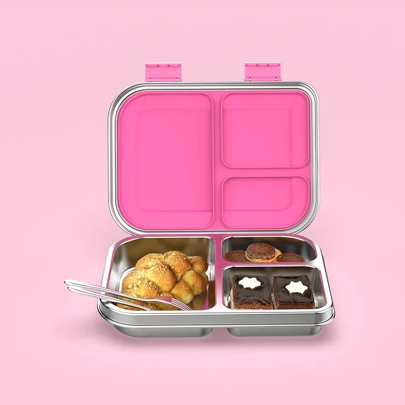 RVS Lunchbox – 975 ml Bentobox met 3 Vakken & Lekwerende Deksel
