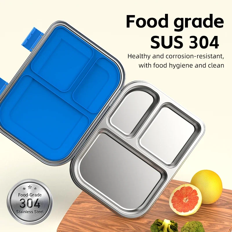 RVS Lunchbox – 975 ml Bentobox met 3 Vakken & Lekwerende Deksel