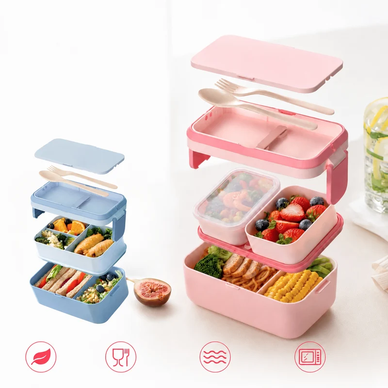 Bento lunchbox kinderen – 2 lagen, 1780 ml en bestek