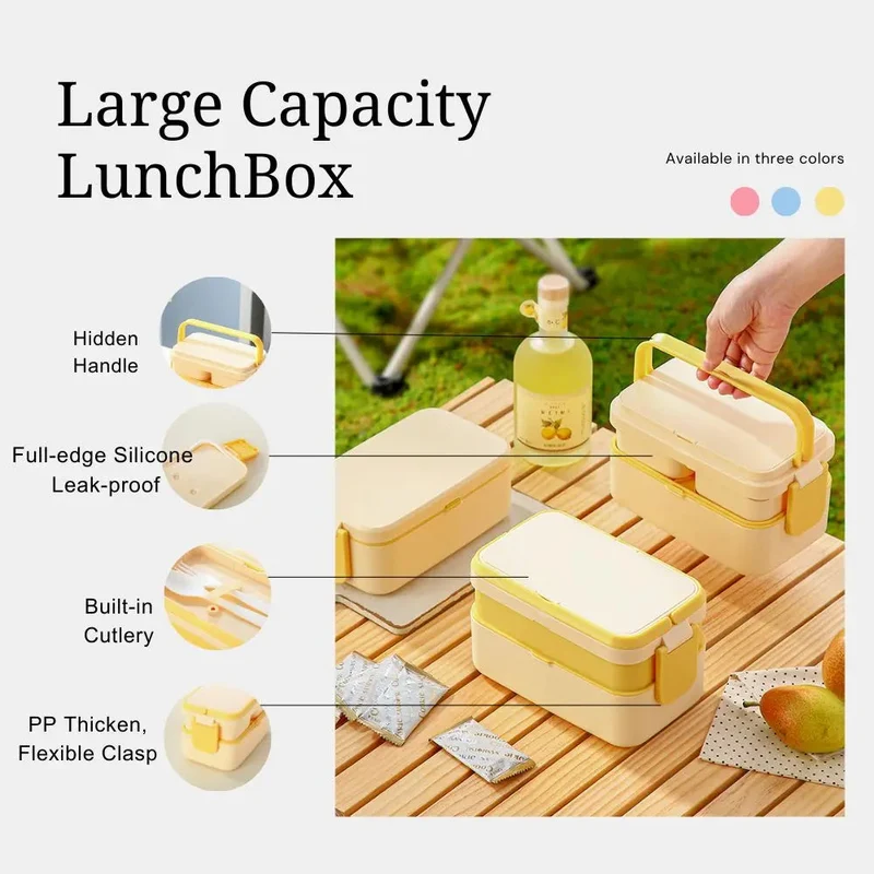 Bento lunchbox kinderen – 2 lagen, 1780 ml en bestek