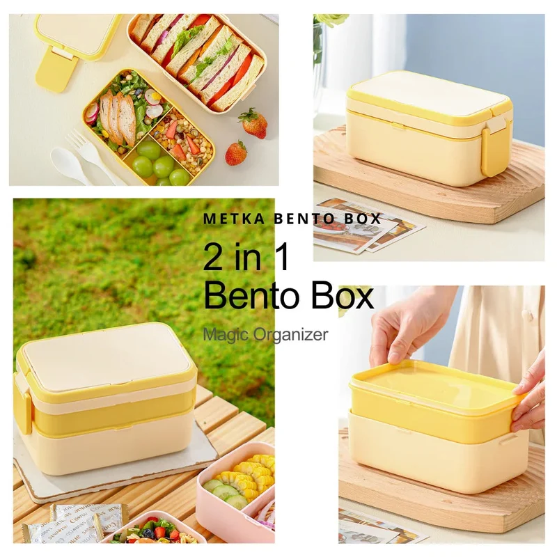 Bento lunchbox kinderen – 2 lagen, 1780 ml en bestek