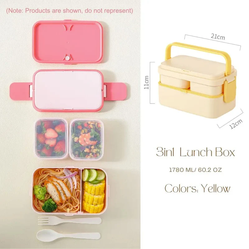 Bento lunchbox kinderen – 2 lagen, 1780 ml en bestek