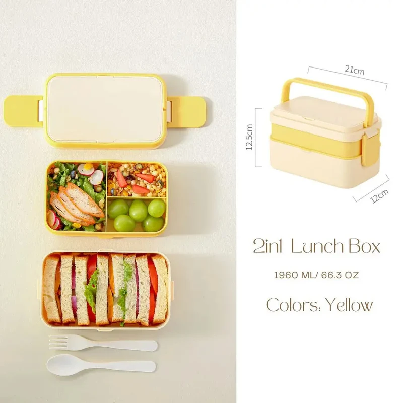 Bento lunchbox kinderen – 2 lagen, 1780 ml en bestek