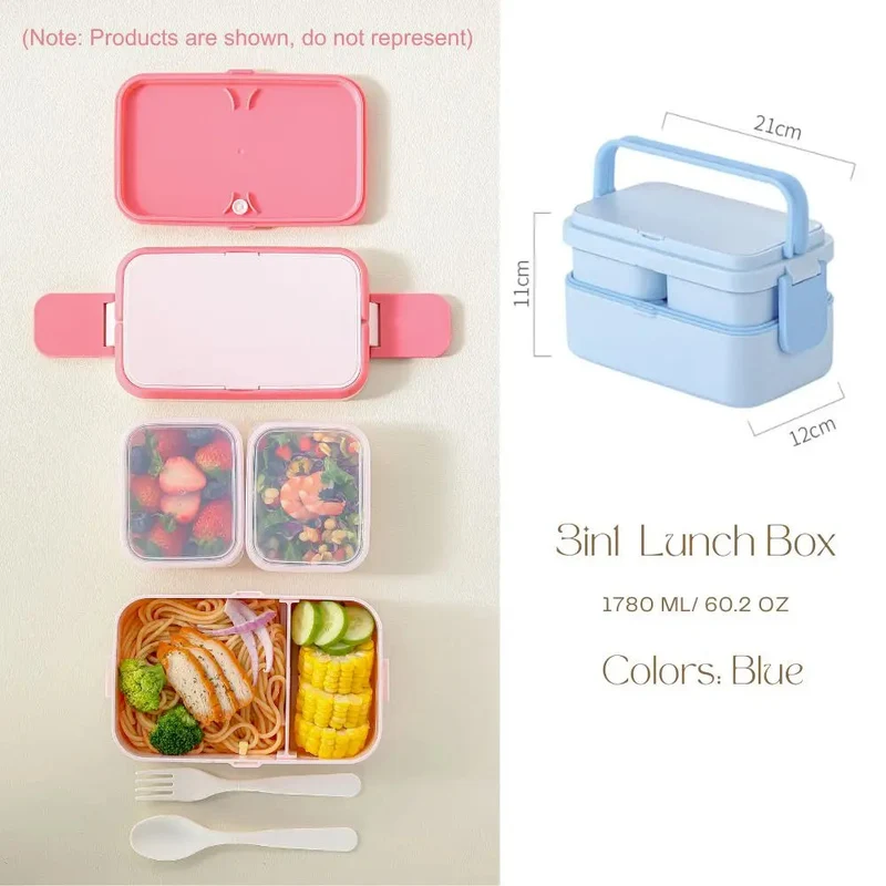 Bento lunchbox kinderen – 2 lagen, 1780 ml en bestek