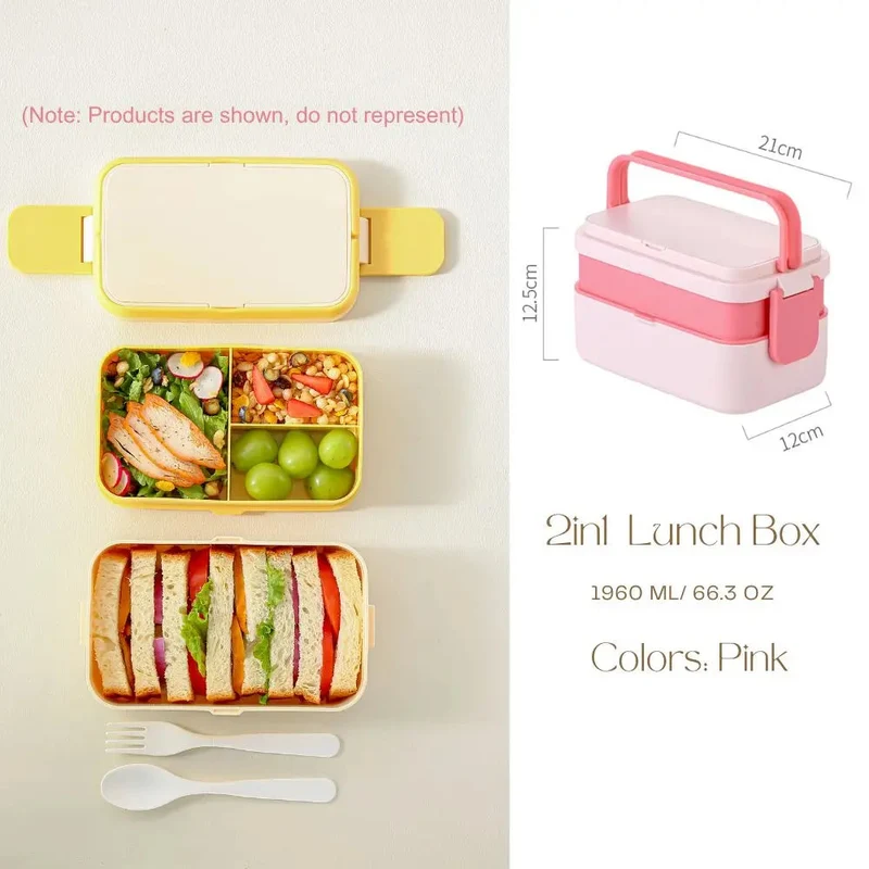 Bento lunchbox kinderen – 2 lagen, 1780 ml en bestek