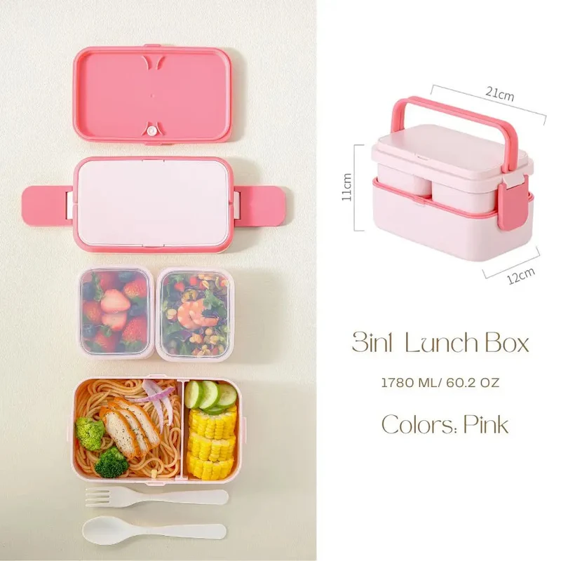 Bento lunchbox kinderen – 2 lagen, 1780 ml en bestek