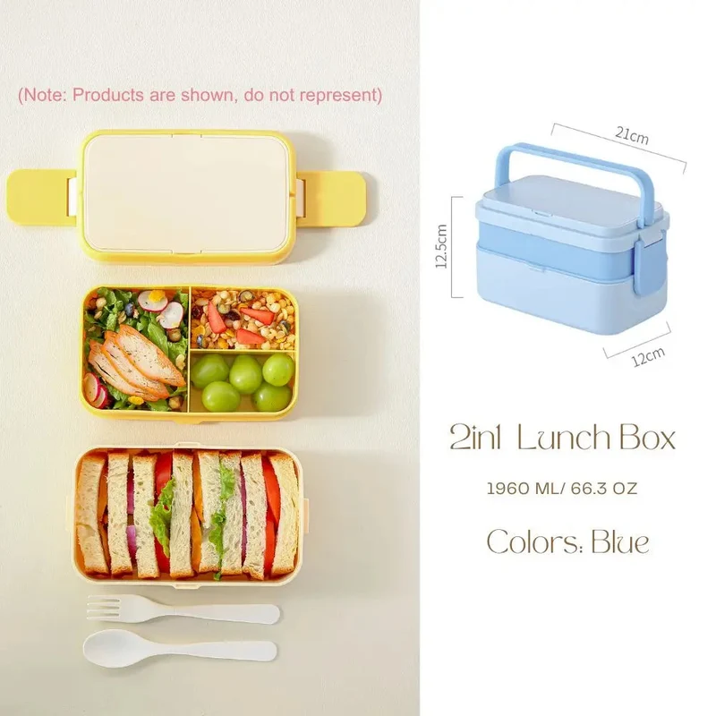 Bento lunchbox kinderen – 2 lagen, 1780 ml en bestek