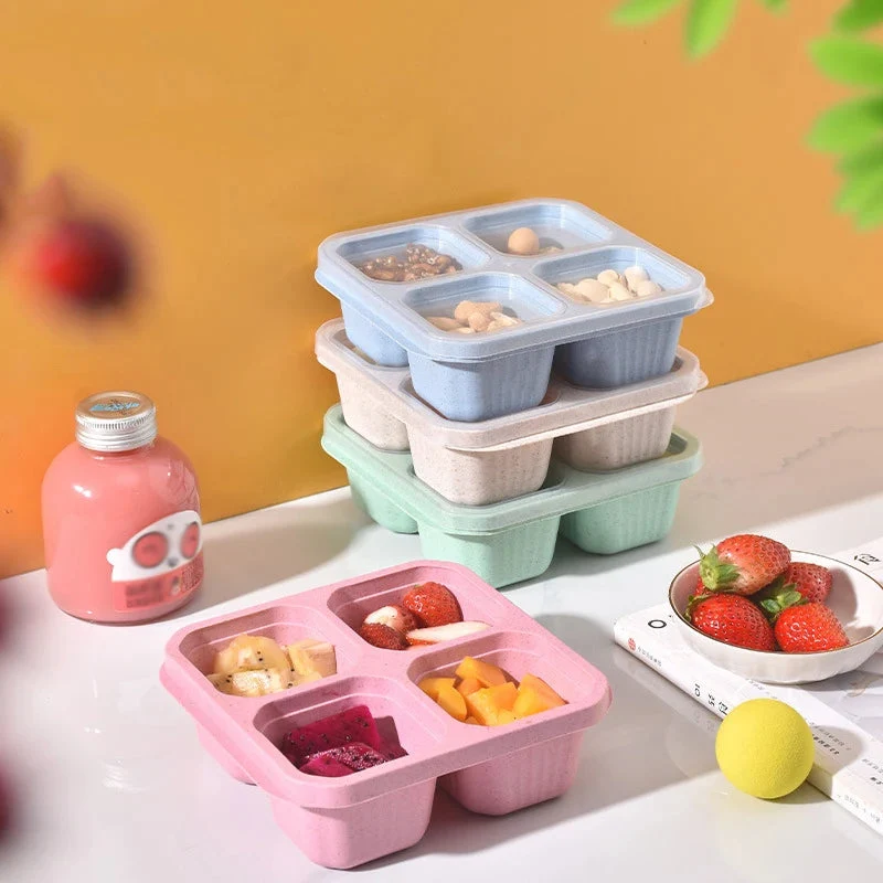 Snackbox met vakjes – 2 stuks met 4 compartimenten en deksel