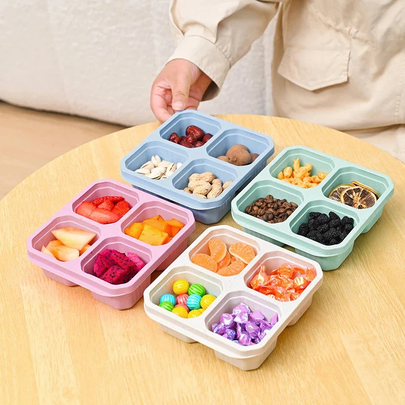 Snackbox met vakjes – 2 stuks met 4 compartimenten en deksel