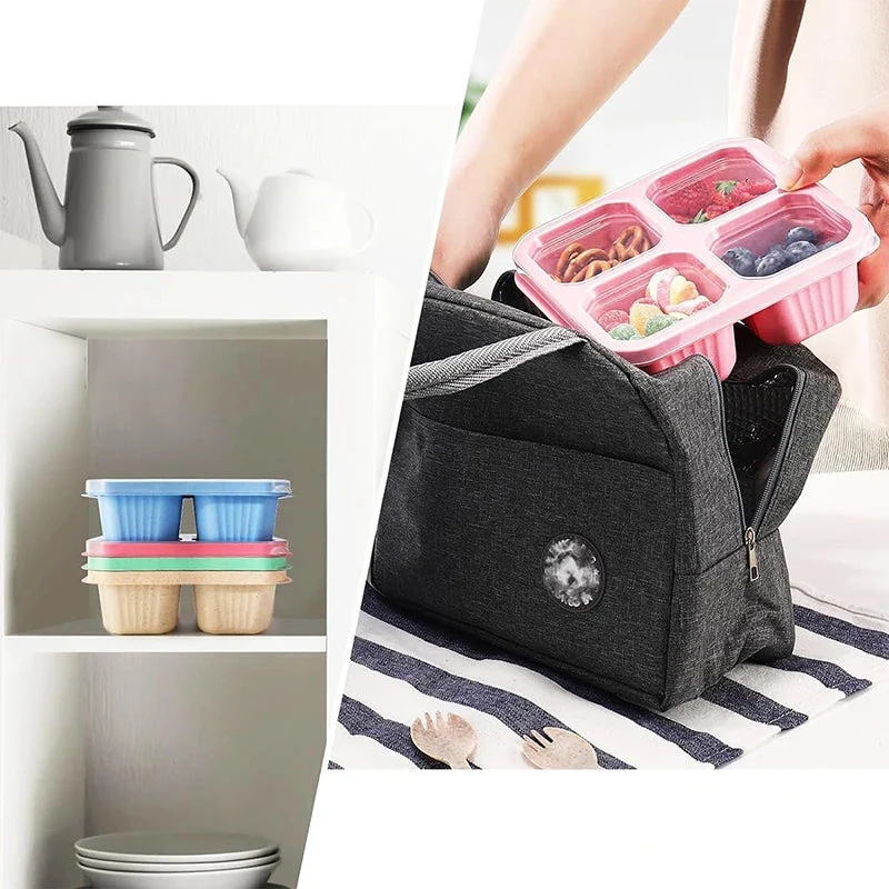 Snackbox met vakjes – 2 stuks met 4 compartimenten en deksel