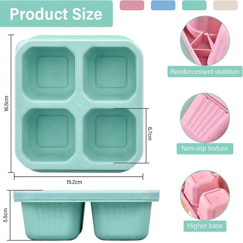Snackbox met vakjes – 2 stuks met 4 compartimenten en deksel