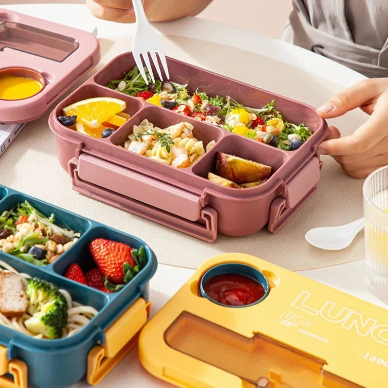 Bento Lunchbox 1300ML – Met Bestek, Sauskom & Compartimenten