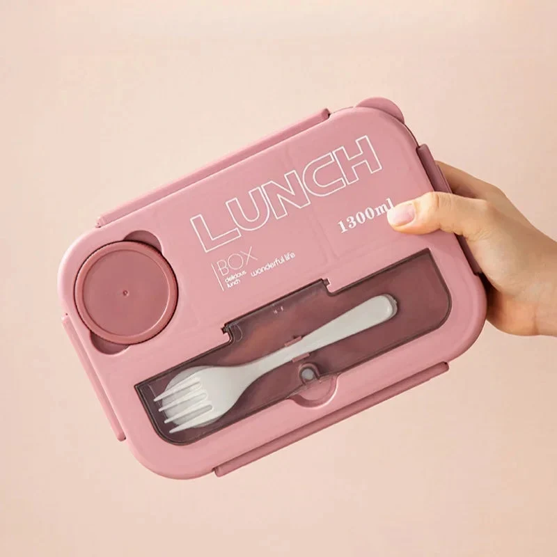 Bento Lunchbox 1300ML – Met Bestek, Sauskom & Compartimenten