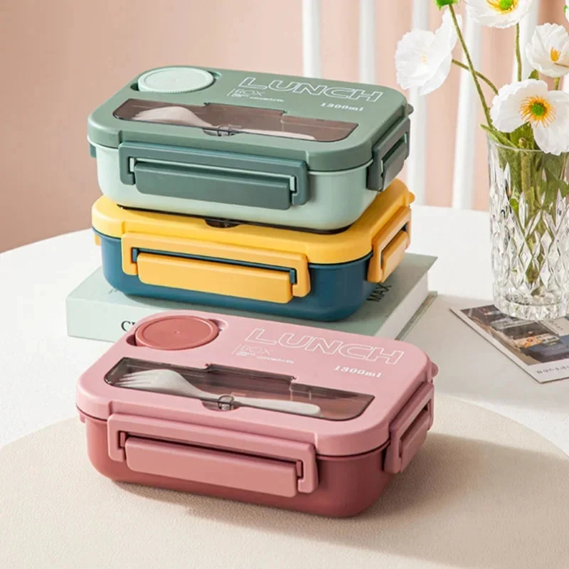 Bento Lunchbox 1300ML – Met Bestek, Sauskom & Compartimenten