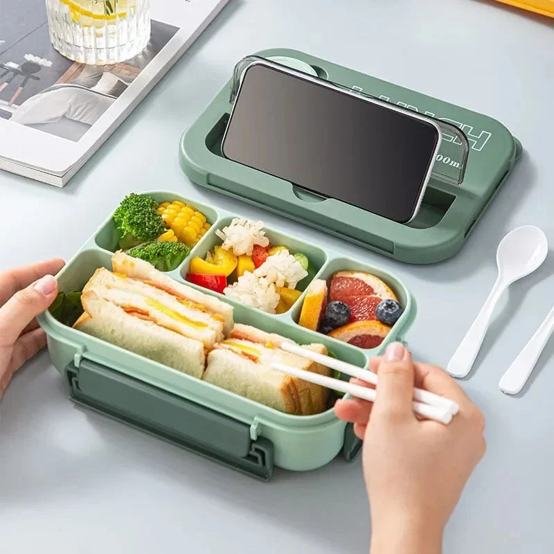 Bento Lunchbox 1300ML – Met Bestek, Sauskom & Compartimenten