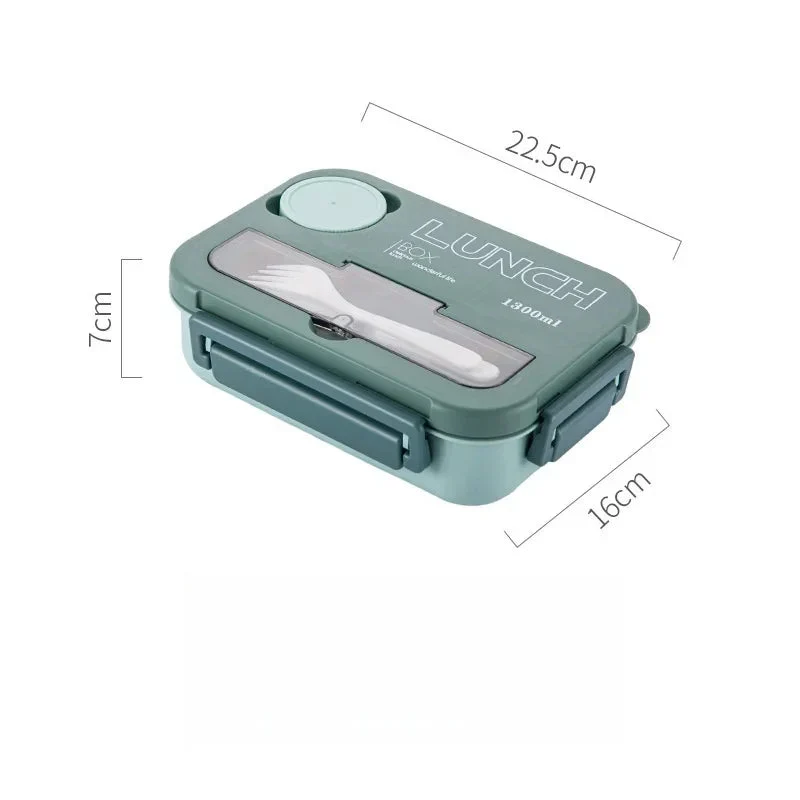 Bento Lunchbox 1300ML – Met Bestek, Sauskom & Compartimenten