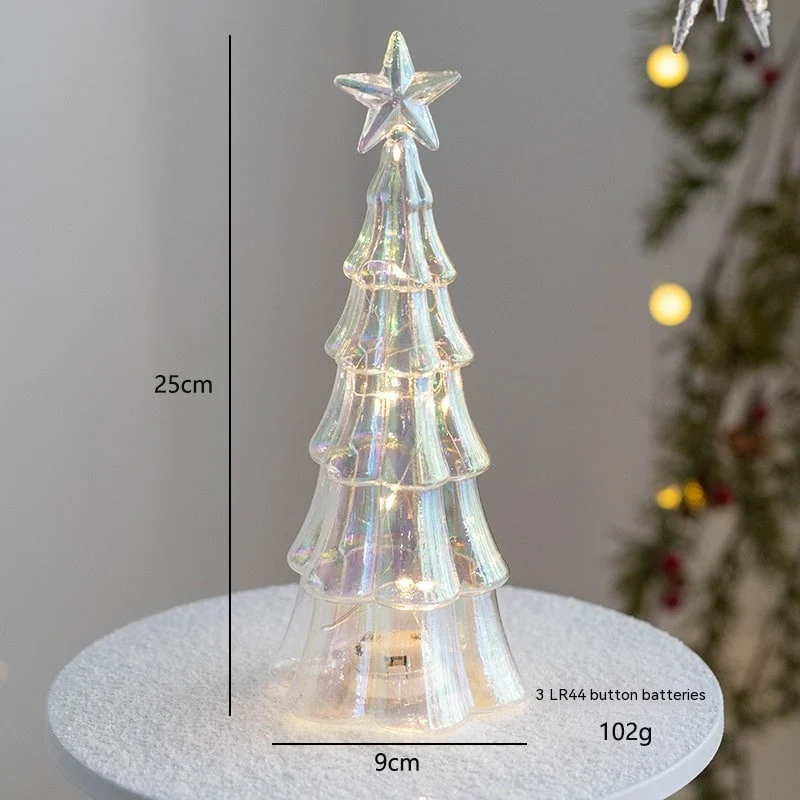 Glass Christmas Tree with LED Lights and Mercury Finish Battery-Operated Tabletop Decoration