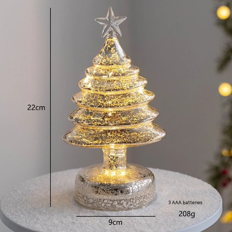 Glass Christmas Tree with LED Lights and Mercury Finish Battery-Operated Tabletop Decoration