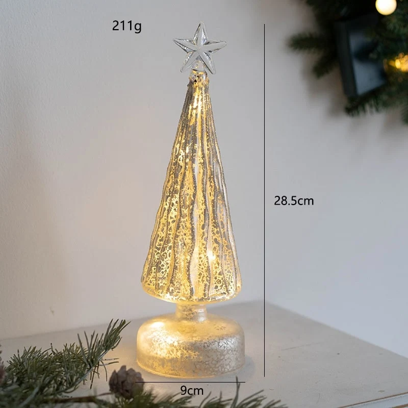 Glass Christmas Tree with LED Lights and Mercury Finish Battery-Operated Tabletop Decoration