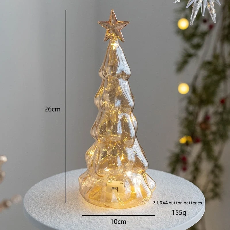 Glass Christmas Tree with LED Lights and Mercury Finish Battery-Operated Tabletop Decoration