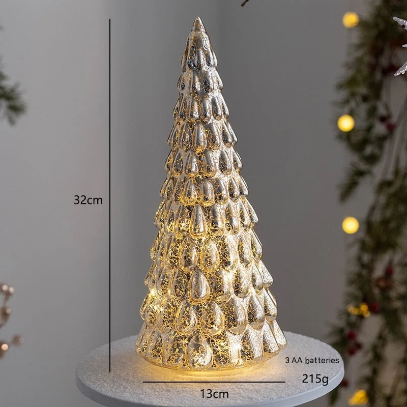 Glass Christmas Tree with LED Lights and Mercury Finish Battery-Operated Tabletop Decoration