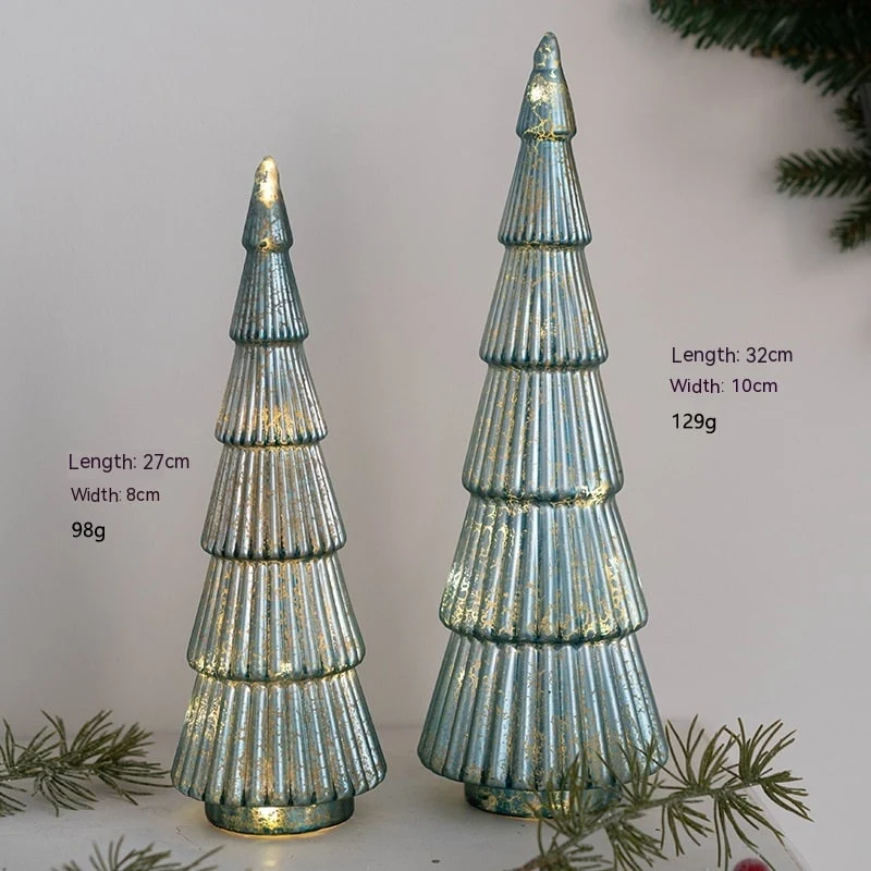 Glass Christmas Tree with LED Lights and Mercury Finish Battery-Operated Tabletop Decoration