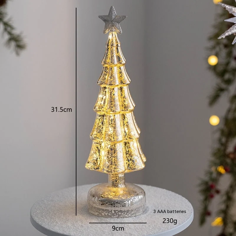 Glass Christmas Tree with LED Lights and Mercury Finish Battery-Operated Tabletop Decoration