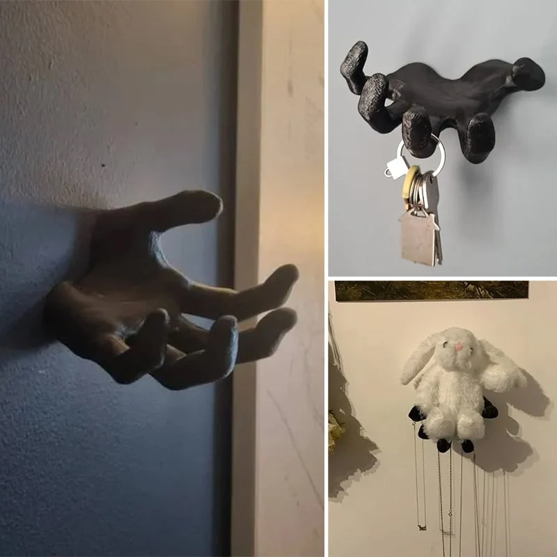 Hand Wall Hook with Black Gothic Resin Design for Keys and Jewelry Storage