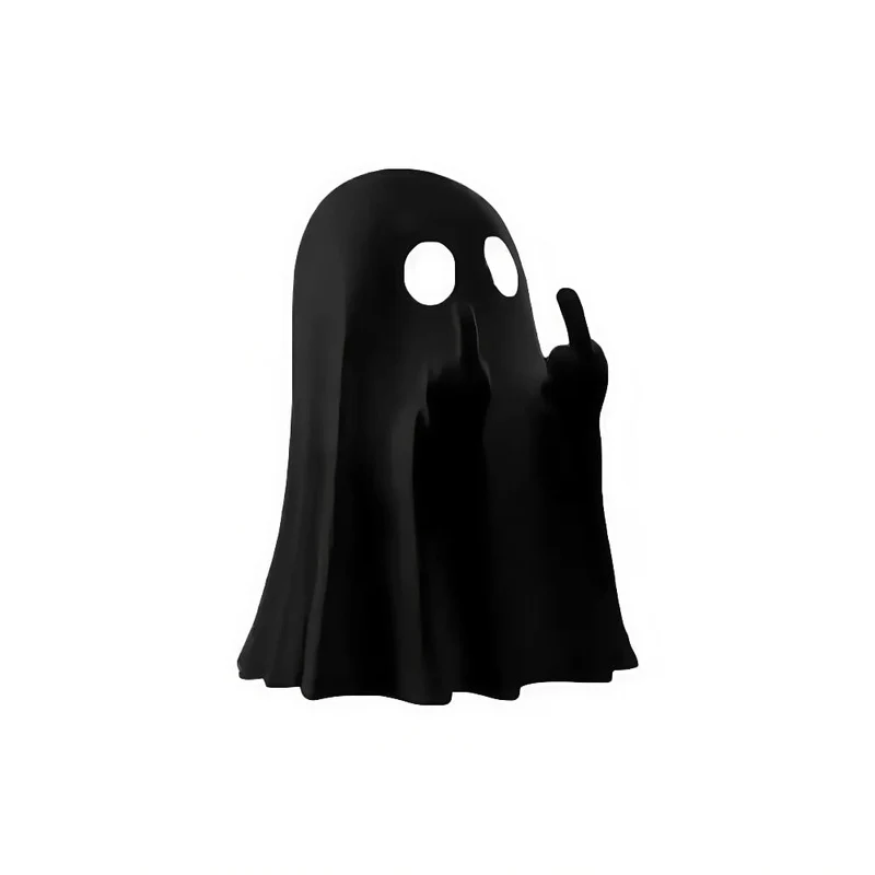 Ghost Figurine with Raised Middle Finger Matte White Plastic Halloween Decoration