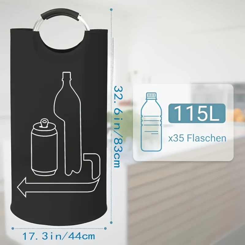 Foldable Plastic Bag for Recycling with 115l Capacity and Aluminum Handles