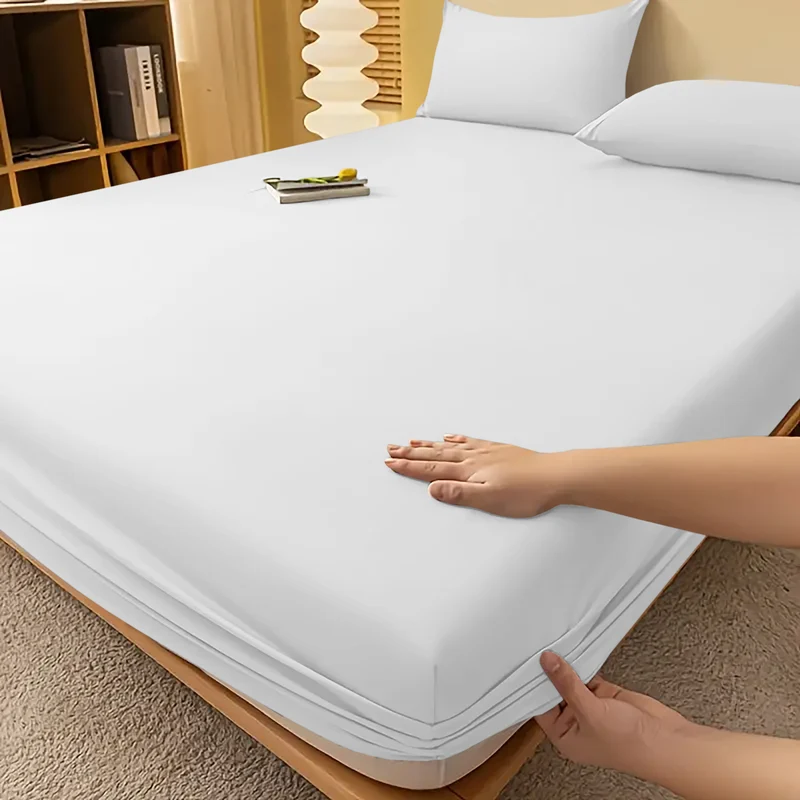 Deep Pocket Fitted Sheet with Wrinkle-Resistant Smooth Woven Fabric and Elasticized Corners