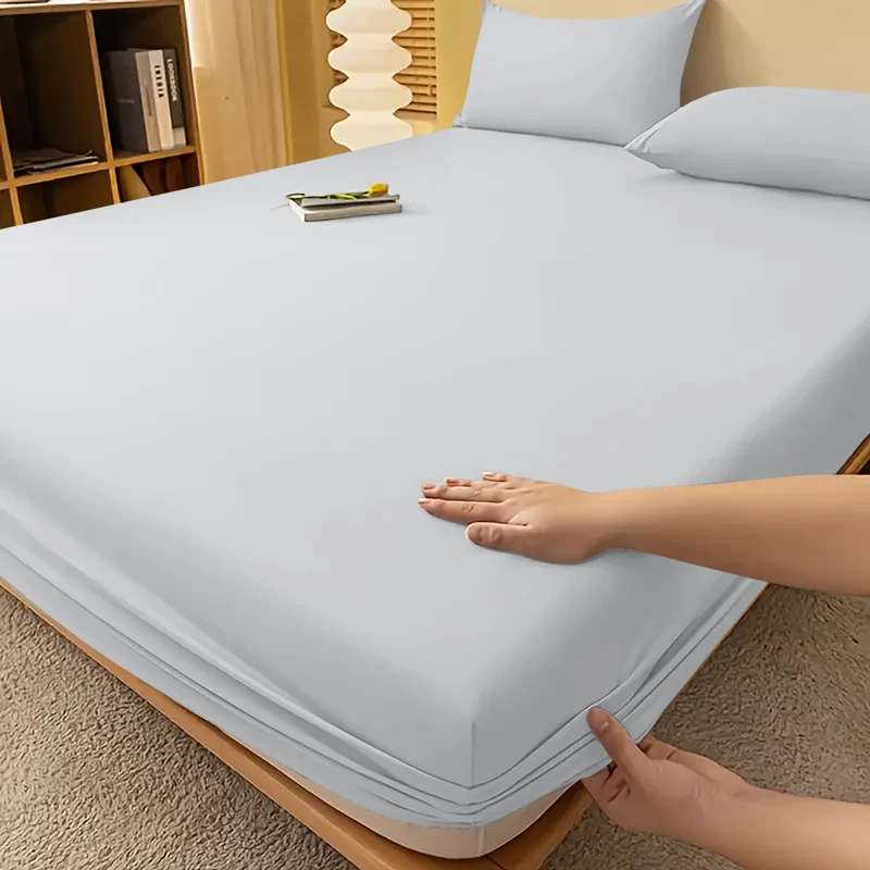 Deep Pocket Fitted Sheet with Wrinkle-Resistant Smooth Woven Fabric and Elasticized Corners