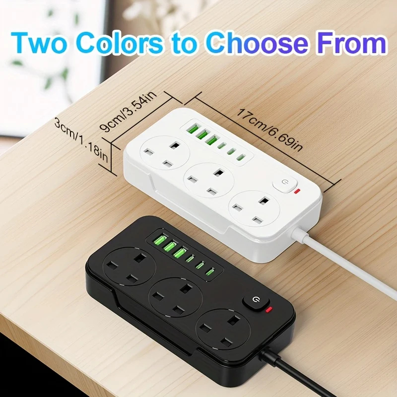 9-in-1 Power Extension Cord with 3 AC Outlets and 6 USB Ports