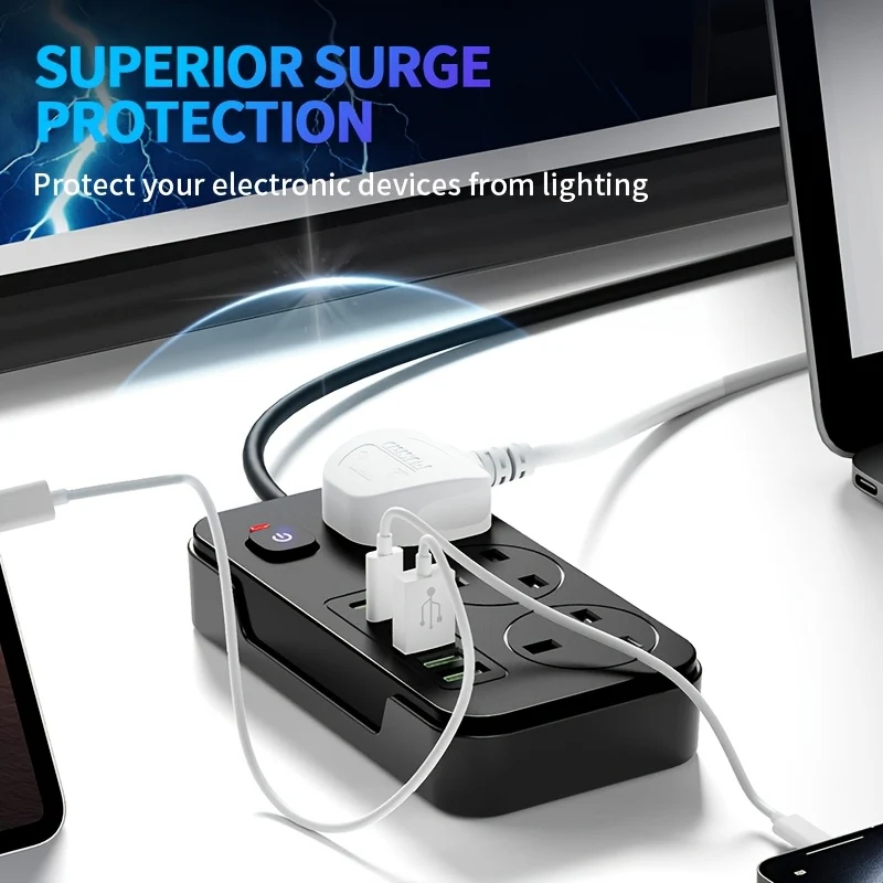9-in-1 Power Extension Cord with 3 AC Outlets and 6 USB Ports