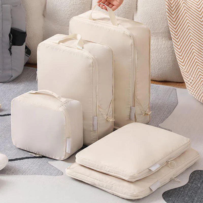 Compression Packing Cubes Set for Travel Luggage with Dual Zipper and Space-Saving Design