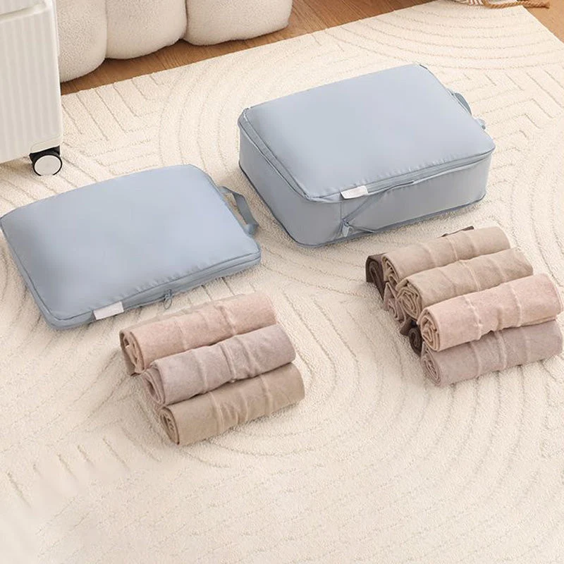 Compression Packing Cubes Set for Travel Luggage with Dual Zipper and Space-Saving Design