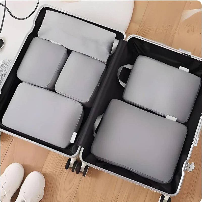 Compression Packing Cubes Set for Travel Luggage with Dual Zipper and Space-Saving Design