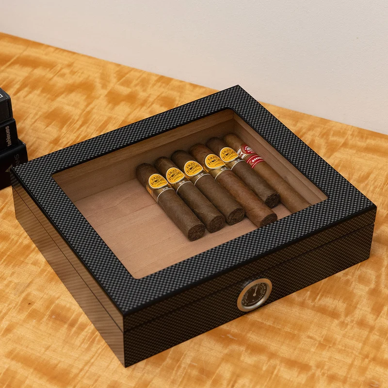 Cigar Humidor with Glass Window Hygrometer and Wood Lining