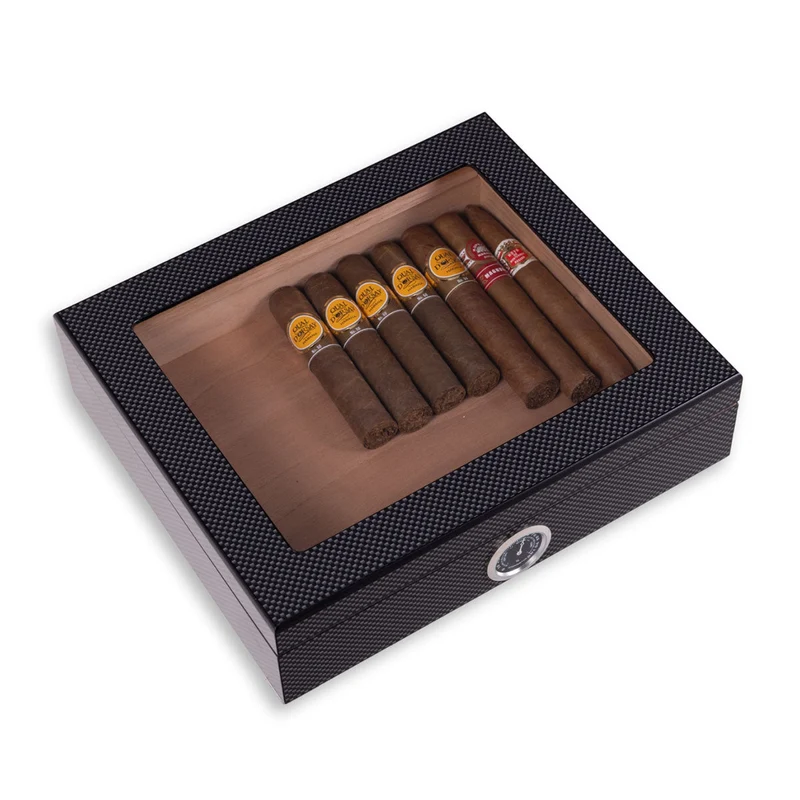 Cigar Humidor with Glass Window Hygrometer and Wood Lining