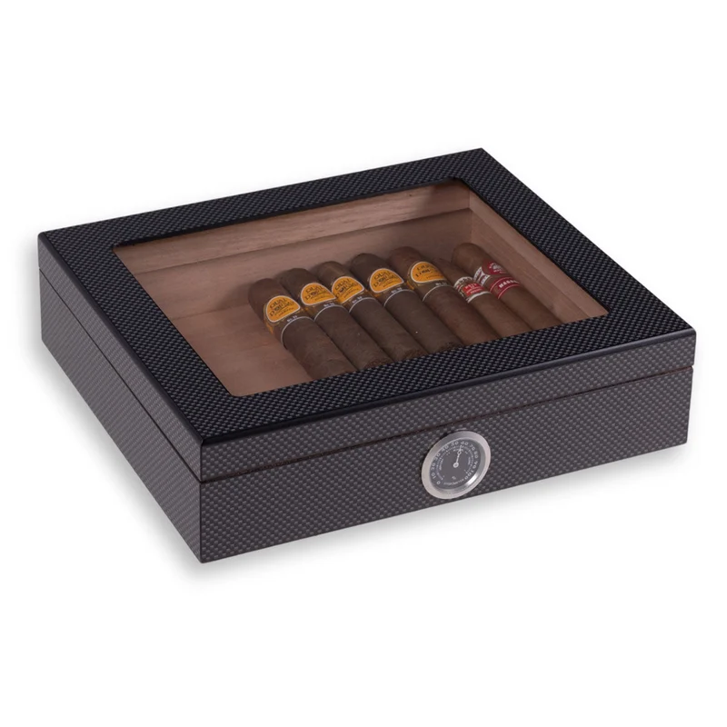Cigar Humidor with Glass Window Hygrometer and Wood Lining